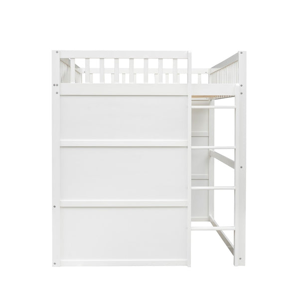 English Elm Full Size Loft Bed Solid Pine Frame with Guard Rails and Slanted Ladder for Kids White+Gray Frame LT000337AAM-1