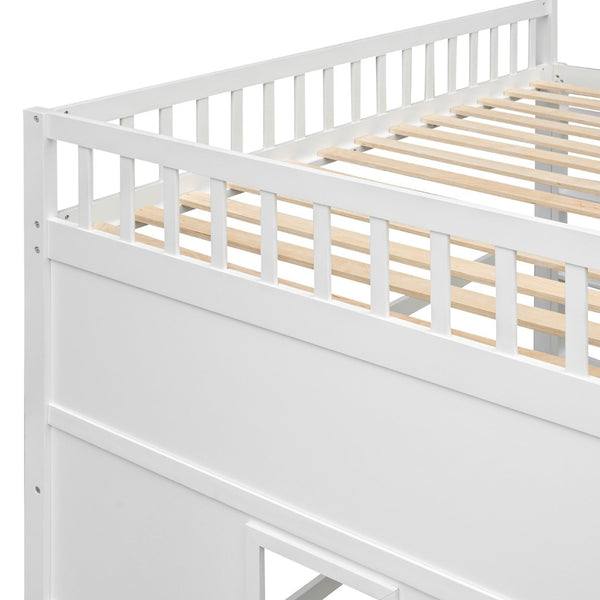 English Elm Full Size Loft Bed Solid Pine Frame with Guard Rails and Slanted Ladder for Kids White+Gray Frame LT000337AAM-1
