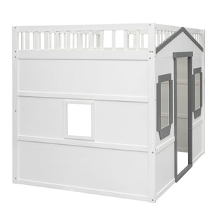 English Elm Full Size Loft Bed Solid Pine Frame with Guard Rails and Slanted Ladder for Kids White+Gray Frame LT000337AAM-1