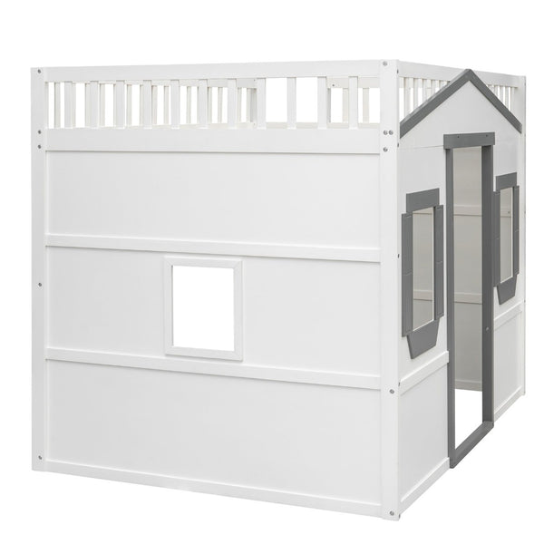 English Elm Full Size Loft Bed Solid Pine Frame with Guard Rails and Slanted Ladder for Kids White+Gray Frame LT000337AAM-1