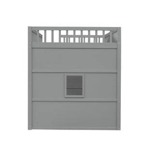 English Elm Full Size Loft Bed Solid Pine Frame with Guard Rails and Slanted Ladder for Kids Gray+White Frame LT000337AAN-1