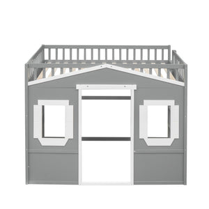 English Elm Full Size Loft Bed Solid Pine Frame with Guard Rails and Slanted Ladder for Kids Gray+White Frame LT000337AAN-1