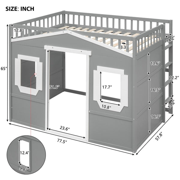 English Elm Full Size Loft Bed Solid Pine Frame with Guard Rails and Slanted Ladder for Kids Gray+White Frame LT000337AAN-1