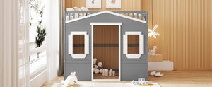 English Elm Full Size Loft Bed Solid Pine Frame with Guard Rails and Slanted Ladder for Kids Gray+White Frame LT000337AAN-1