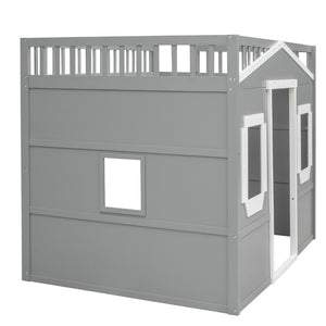 English Elm Full Size Loft Bed Solid Pine Frame with Guard Rails and Slanted Ladder for Kids Gray+White Frame LT000337AAN-1