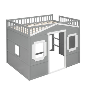 English Elm Full Size Loft Bed Solid Pine Frame with Guard Rails and Slanted Ladder for Kids Gray+White Frame LT000337AAN-1