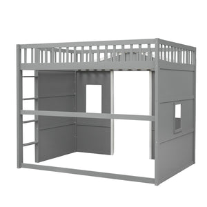 English Elm Full Size Loft Bed Solid Pine Frame with Guard Rails and Slanted Ladder for Kids Gray+White Frame LT000337AAN-1