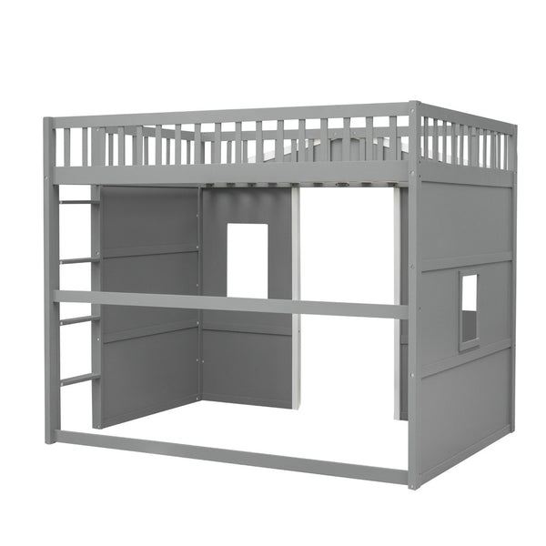 English Elm Full Size Loft Bed Solid Pine Frame with Guard Rails and Slanted Ladder for Kids Gray+White Frame LT000337AAN-1