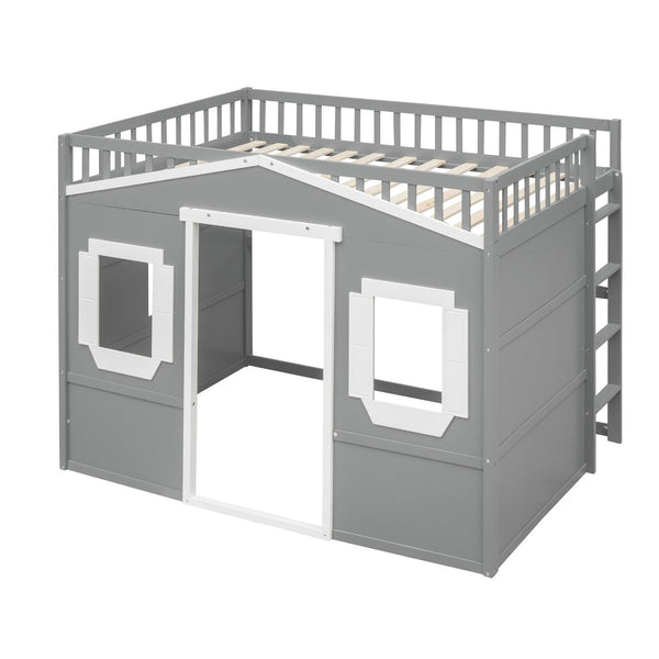 English Elm Full Size Loft Bed Solid Pine Frame with Guard Rails and Slanted Ladder for Kids Gray+White Frame LT000337AAN-1