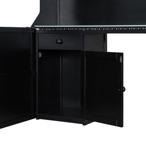 English Elm Full Size Gaming Loft Bed with LED Lighting Desk Charging Station and Pinewood Frame Black+Blue LT000406AAC