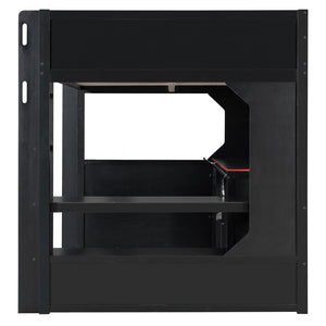 English Elm Full Size Gaming Loft Bed with LED Lighting Desk Charging Station and Pinewood Frame Black+Red LT000406AAJ