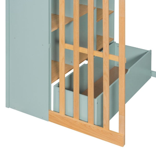English Elm Twin High Sleeper Loft Bed with Built-In Shelves Oak Accents and Under Drawer Mint Green LT000432AAF