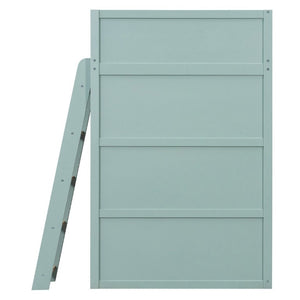 English Elm Twin High Sleeper Loft Bed with Built-In Shelves Oak Accents and Under Drawer Mint Green LT000432AAF