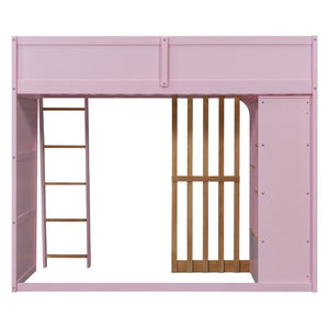 English Elm Twin High Sleeper Loft Bed with Built-In Shelves Oak Accents and Under Drawer Pink LT000432AAH