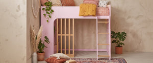 English Elm Twin High Sleeper Loft Bed with Built-In Shelves Oak Accents and Under Drawer Pink LT000432AAH