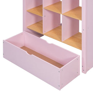 English Elm Twin High Sleeper Loft Bed with Built-In Shelves Oak Accents and Under Drawer Pink LT000432AAH