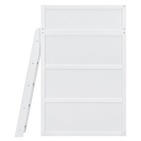 English Elm Twin High Sleeper Loft Bed with Built-In Shelves Oak Accents and Under Drawer White+Natural LT000432AAK