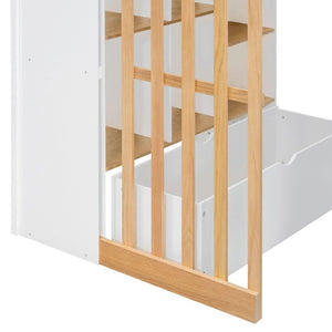 English Elm Twin High Sleeper Loft Bed with Built-In Shelves Oak Accents and Under Drawer White+Natural LT000432AAK