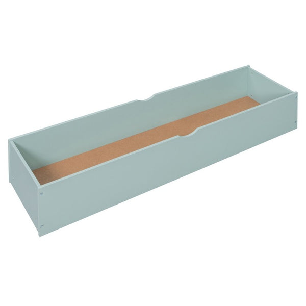 English Elm Full Size Loft Bed with Built in Shelves Under Drawer Oak Accents Kids Room Mint Green LT000433AAF