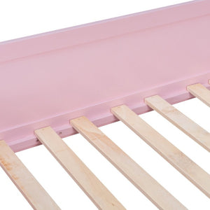 English Elm Full Size Loft Bed with Built in Shelves Under Drawer Oak Accents Kids Room Pink LT000433AAH