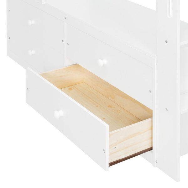 English Elm Full Size Solid Wood Loft Bed with L Shaped Desk Wardrobe Smart LED and USB Charging White LT000438AAK