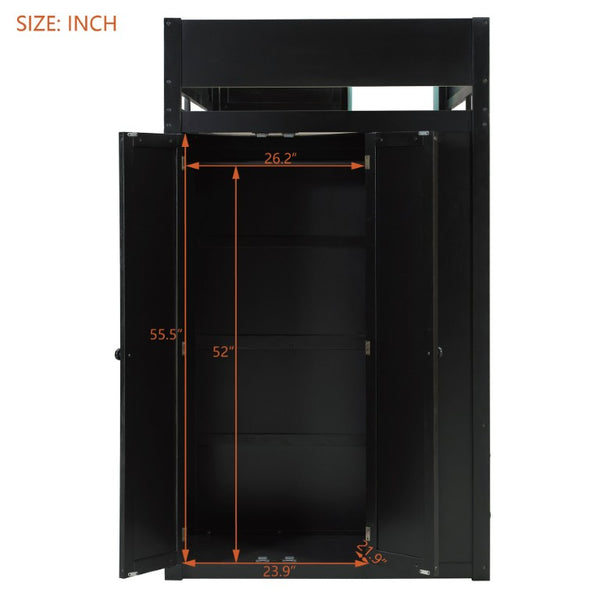 English Elm Twin Loft Bed with Built-In Desk Wardrobe Storage and RGB LED Smart Lighting Twin Black+Purple LT000439AAI