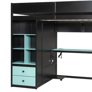 English Elm Queen Eco Solid Platform Bed Minimalist Low Profile Sustainable Frame for Modern Bedroom Black+Blue Full MDF,Pine,Plywood LT000440AAC