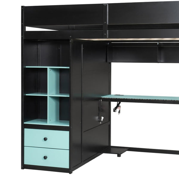 English Elm Queen Eco Solid Platform Bed Minimalist Low Profile Sustainable Frame for Modern Bedroom Black+Blue Full MDF,Pine,Plywood LT000440AAC