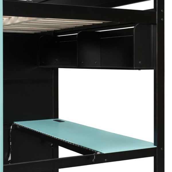 English Elm Queen Eco Solid Platform Bed Minimalist Low Profile Sustainable Frame for Modern Bedroom Black+Blue Full MDF,Pine,Plywood LT000440AAC