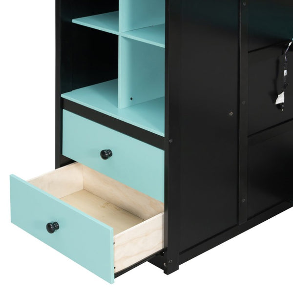 English Elm Queen Eco Solid Platform Bed Minimalist Low Profile Sustainable Frame for Modern Bedroom Black+Blue Full MDF,Pine,Plywood LT000440AAC
