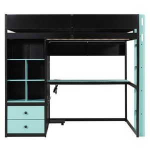 English Elm Queen Eco Solid Platform Bed Minimalist Low Profile Sustainable Frame for Modern Bedroom Black+Blue Full MDF,Pine,Plywood LT000440AAC
