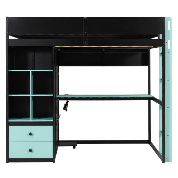 English Elm Queen Eco Solid Platform Bed Minimalist Low Profile Sustainable Frame for Modern Bedroom Black+Blue Full MDF,Pine,Plywood LT000440AAC