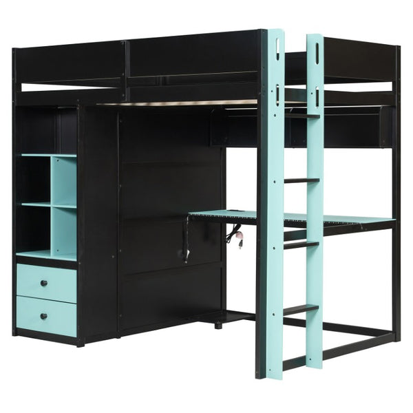 English Elm Queen Eco Solid Platform Bed Minimalist Low Profile Sustainable Frame for Modern Bedroom Black+Blue Full MDF,Pine,Plywood LT000440AAC
