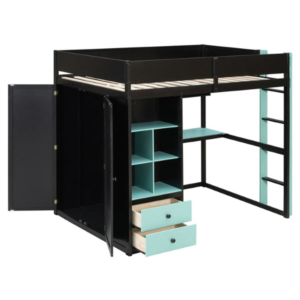 English Elm Queen Eco Solid Platform Bed Minimalist Low Profile Sustainable Frame for Modern Bedroom Black+Blue Full MDF,Pine,Plywood LT000440AAC