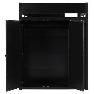 English Elm Twin Loft Bed with Built-In Desk Wardrobe Storage and RGB LED Smart Lighting Full Black+Purple LT000440AAI
