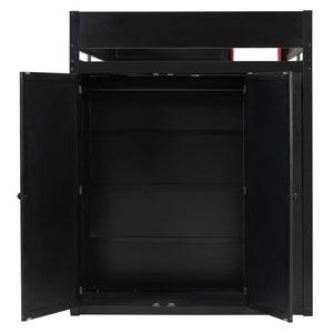 English Elm Twin Loft Bed with Built-In Desk Wardrobe Storage and RGB LED Smart Lighting Full Black+Red LT000440AAJ