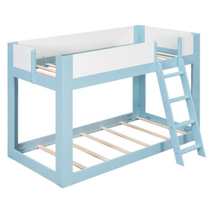 English Elm Twin Low Bunk Bed Solid Wood Frame with Guardrails Reversible Ladder Modern Kids Room Blue LT000445AAC