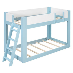 English Elm Twin Low Bunk Bed Solid Wood Frame with Guardrails Reversible Ladder Modern Kids Room Blue LT000445AAC