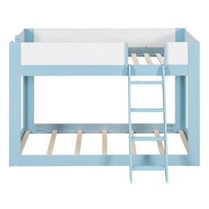 English Elm Twin Low Bunk Bed Solid Wood Frame with Guardrails Reversible Ladder Modern Kids Room Blue LT000445AAC