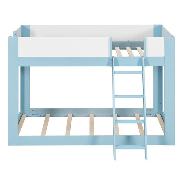 English Elm Twin Low Bunk Bed Solid Wood Frame with Guardrails Reversible Ladder Modern Kids Room Blue LT000445AAC