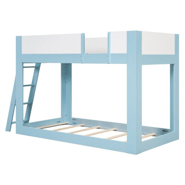 English Elm Twin Low Bunk Bed Solid Wood Frame with Guardrails Reversible Ladder Modern Kids Room Blue LT000445AAC