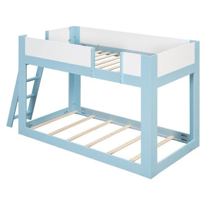 English Elm Twin Low Bunk Bed Solid Wood Frame with Guardrails Reversible Ladder Modern Kids Room Blue LT000445AAC