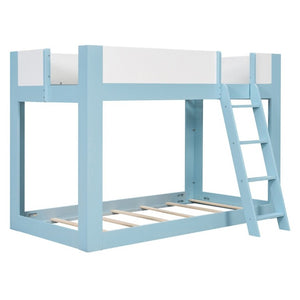 English Elm Twin Low Bunk Bed Solid Wood Frame with Guardrails Reversible Ladder Modern Kids Room Blue LT000445AAC