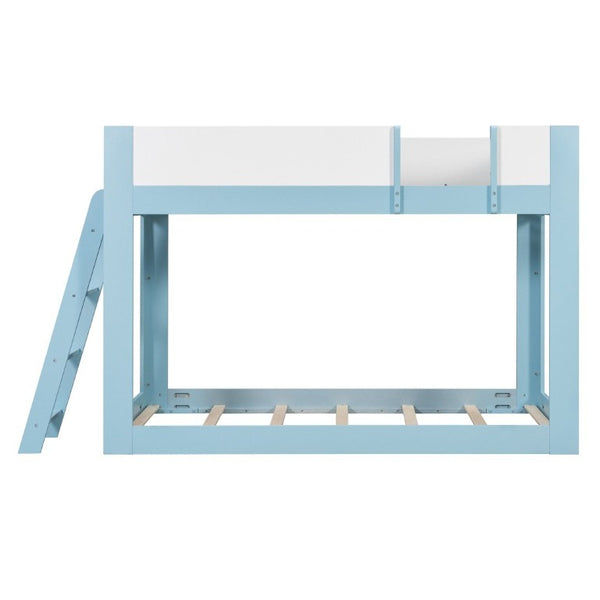English Elm Twin Low Bunk Bed Solid Wood Frame with Guardrails Reversible Ladder Modern Kids Room Blue LT000445AAC