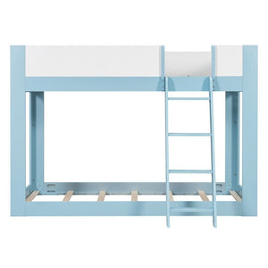 English Elm Twin Low Bunk Bed Solid Wood Frame with Guardrails Reversible Ladder Modern Kids Room Blue LT000445AAC