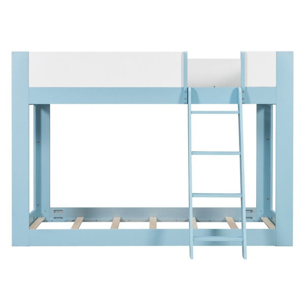 English Elm Twin Low Bunk Bed Solid Wood Frame with Guardrails Reversible Ladder Modern Kids Room Blue LT000445AAC