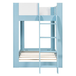 English Elm Twin Low Bunk Bed Solid Wood Frame with Guardrails Reversible Ladder Modern Kids Room Blue LT000445AAC