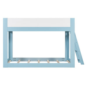 English Elm Twin Low Bunk Bed Solid Wood Frame with Guardrails Reversible Ladder Modern Kids Room Blue LT000445AAC