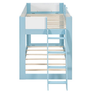 English Elm Twin Low Bunk Bed Solid Wood Frame with Guardrails Reversible Ladder Modern Kids Room Blue LT000445AAC