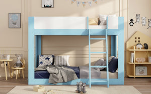 English Elm Twin Low Bunk Bed Solid Wood Frame with Guardrails Reversible Ladder Modern Kids Room Blue LT000445AAC